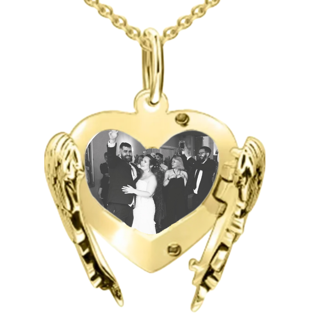 Angel Wings Heart Gold Locket Necklace