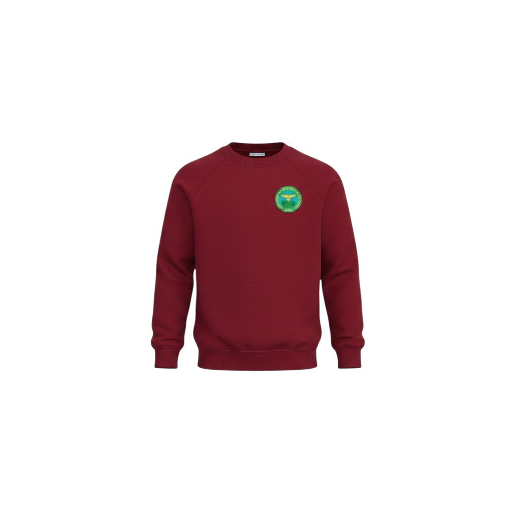 Olympia Print & Embroidery Libanus Jumper in maroon with a circular school crest on the chest