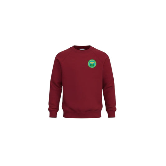 Olympia Print & Embroidery Libanus Jumper in maroon with a circular school crest on the chest