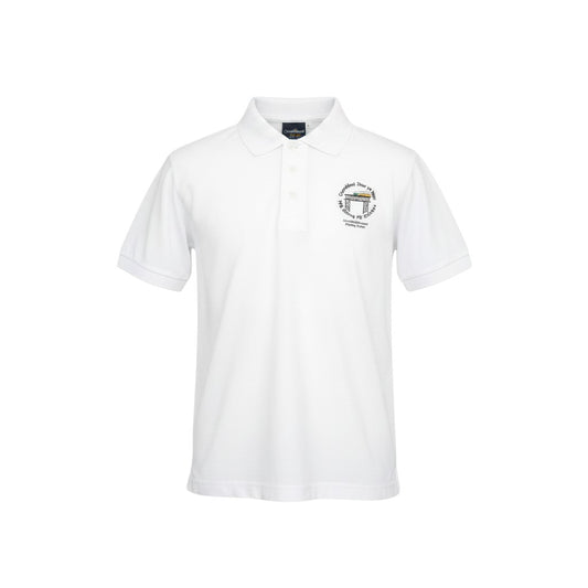 Olympia Print & Embroidery white Crumlin High Level Primary School polo shirt with embroidered chest logo