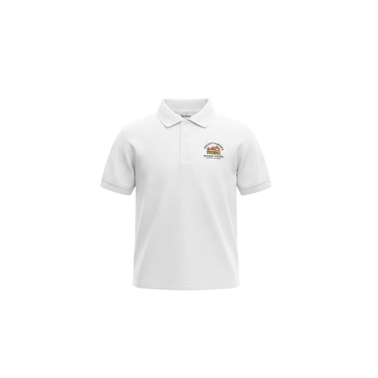 Olympia Print & Embroidery white Pentwynmawr Primary School polo shirt with embroidered logo