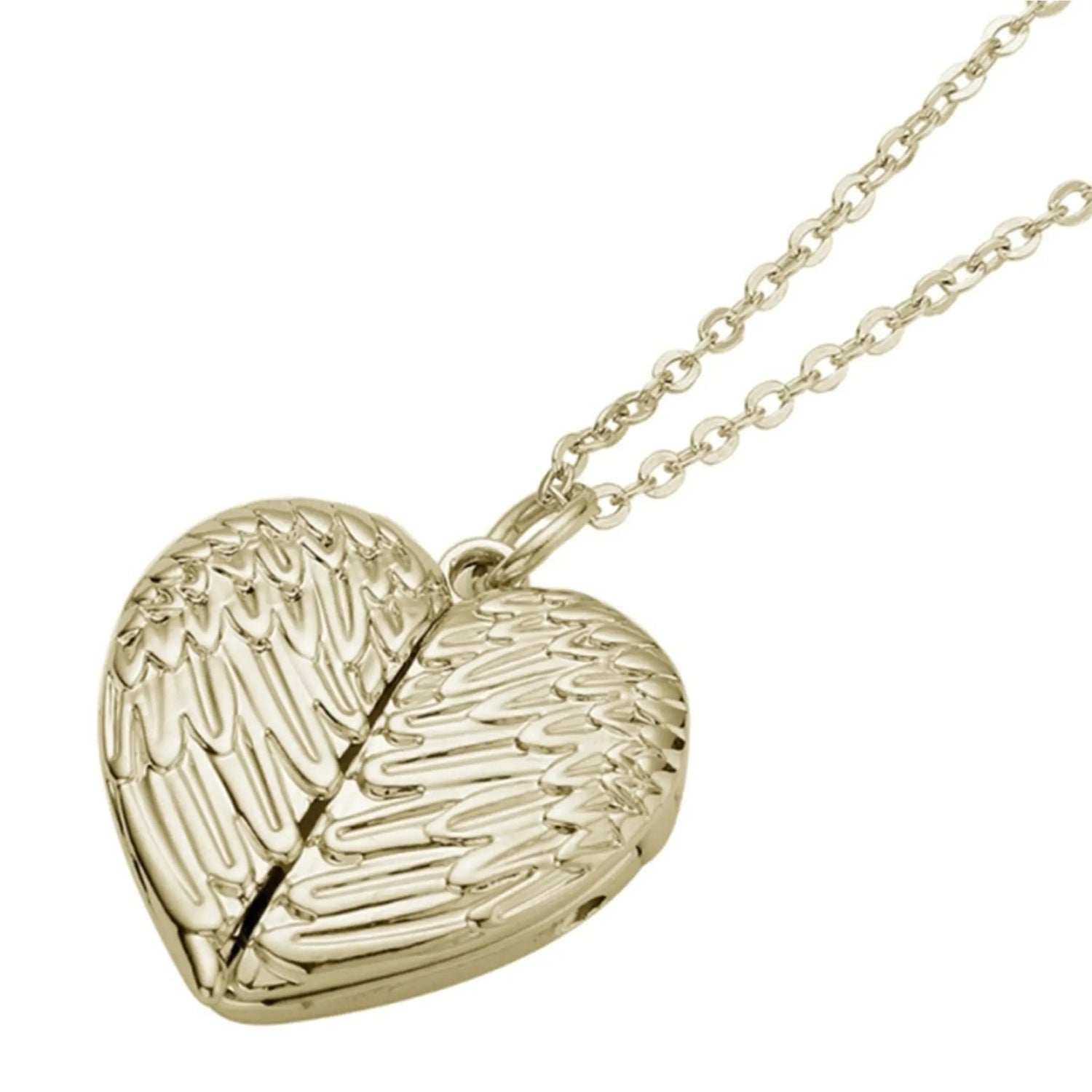 Angel Wings Heart Gold Locket Necklace